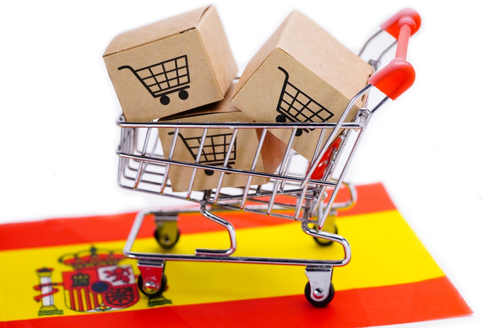 Box with shopping cart logo and Spain flag