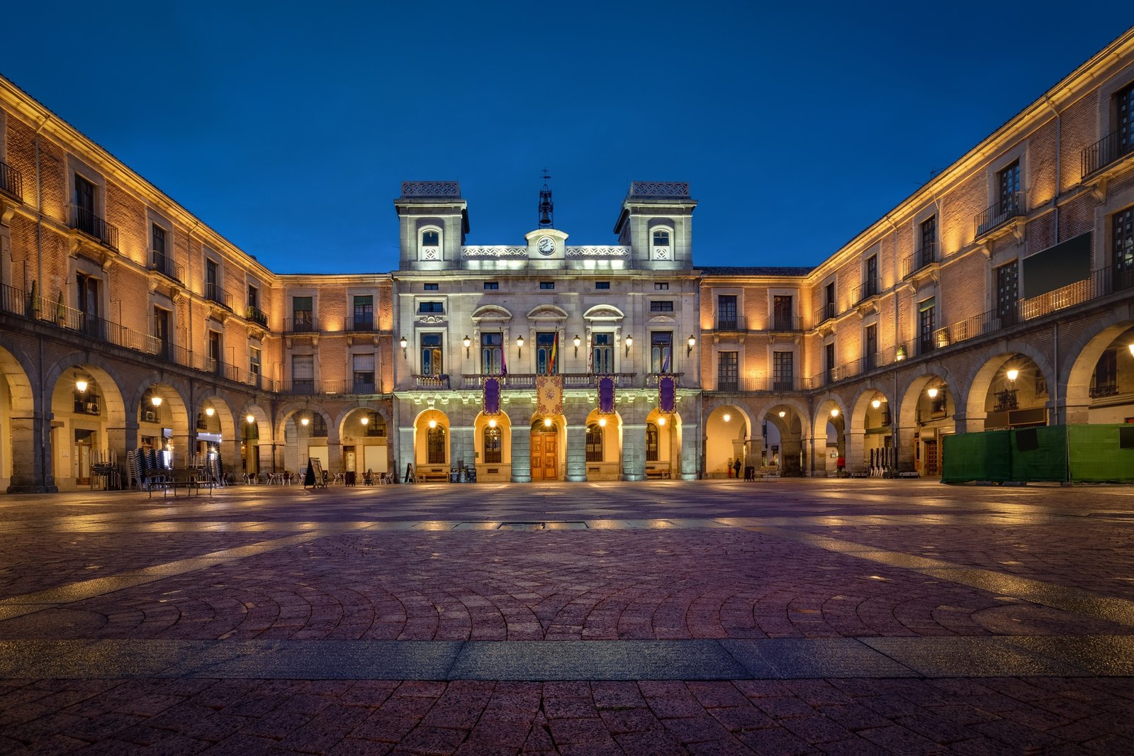 Avila, Spain. Historic Town Hall at dusk