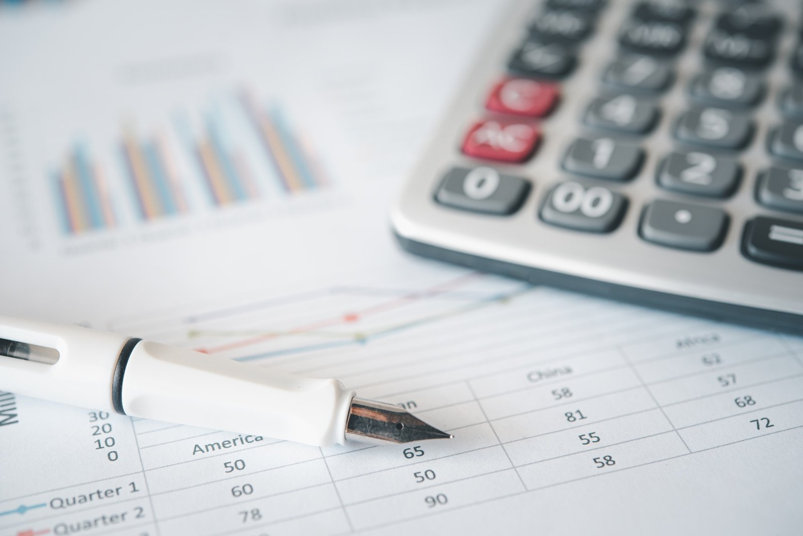 Bill and calculator with pen, paper bill charge.