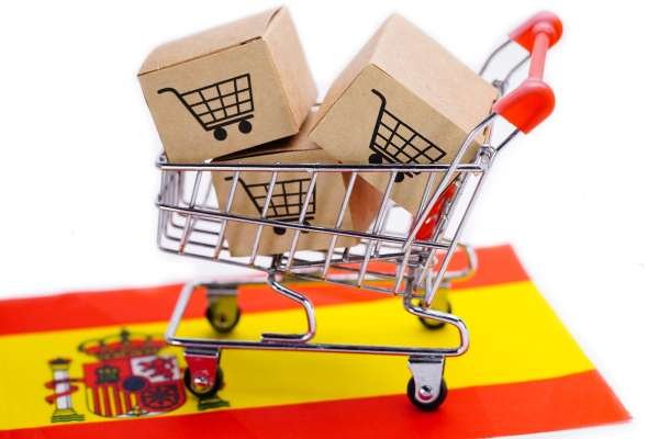 Box with shopping cart logo and Spain flag